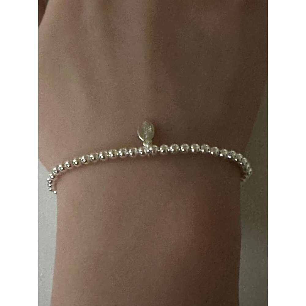 925 Sterling Silver Stretch Stacking Bracelet Blue Flower Charm Minimalist - Picture 4 of 4